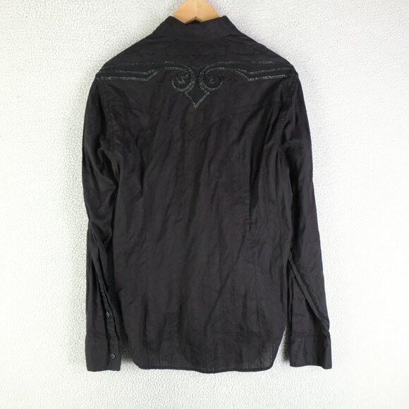 Affliction Shirt Mens Medium Black Button Up Gothic Embroidered Premium Retro - Picture 4 of 10